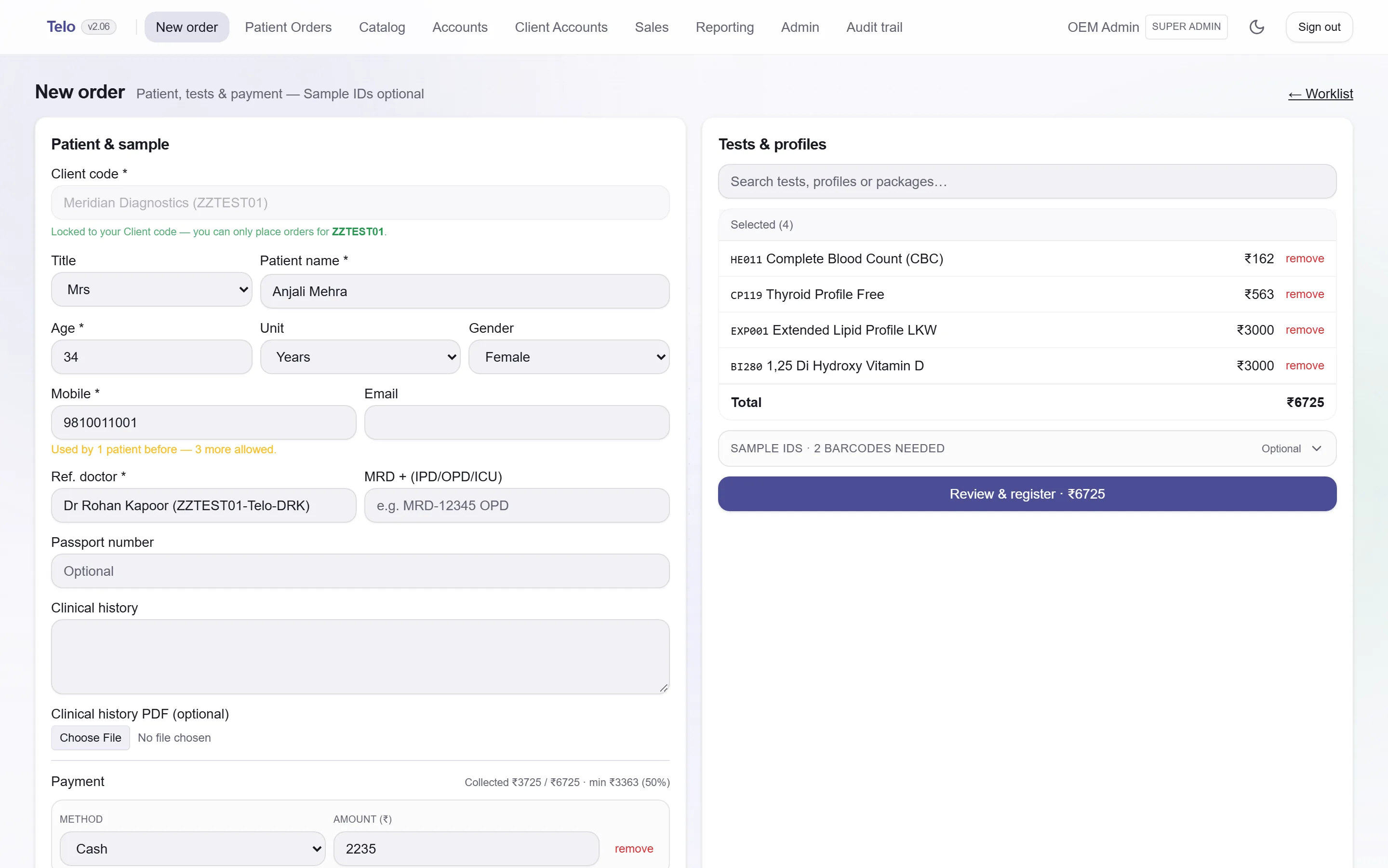 Register screen